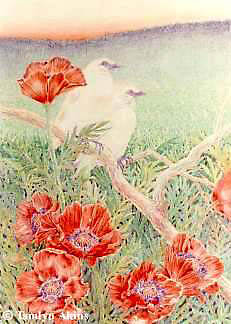 White Minas with Poppies